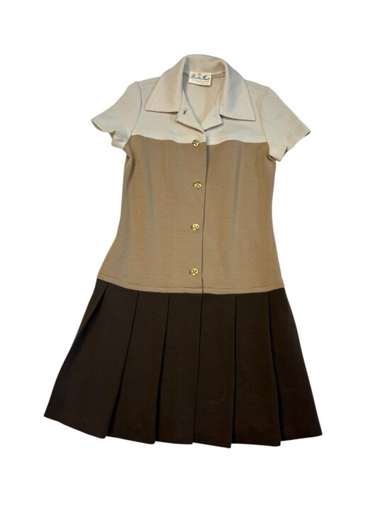 Butter Knit Dresses & Skirts - *Vintage Butter Knit Sweater Dress Womens Size M-L? Brown Classic Pleated Button